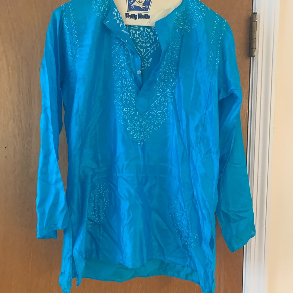 Vintage pure silk blue blouse size 10